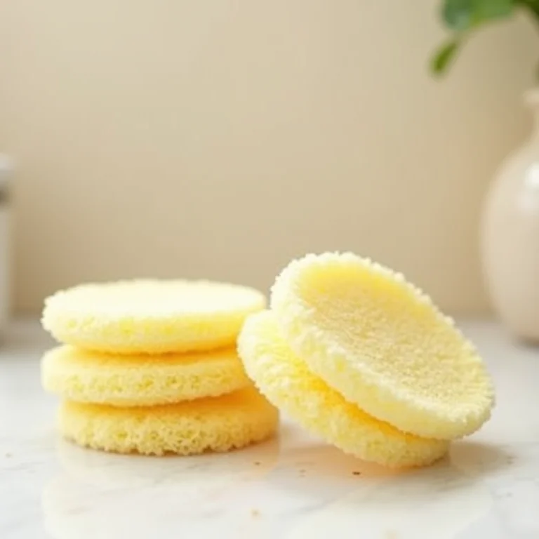 Esponjas ecológicas de fibra de coco e celulose em cozinha sustentável.