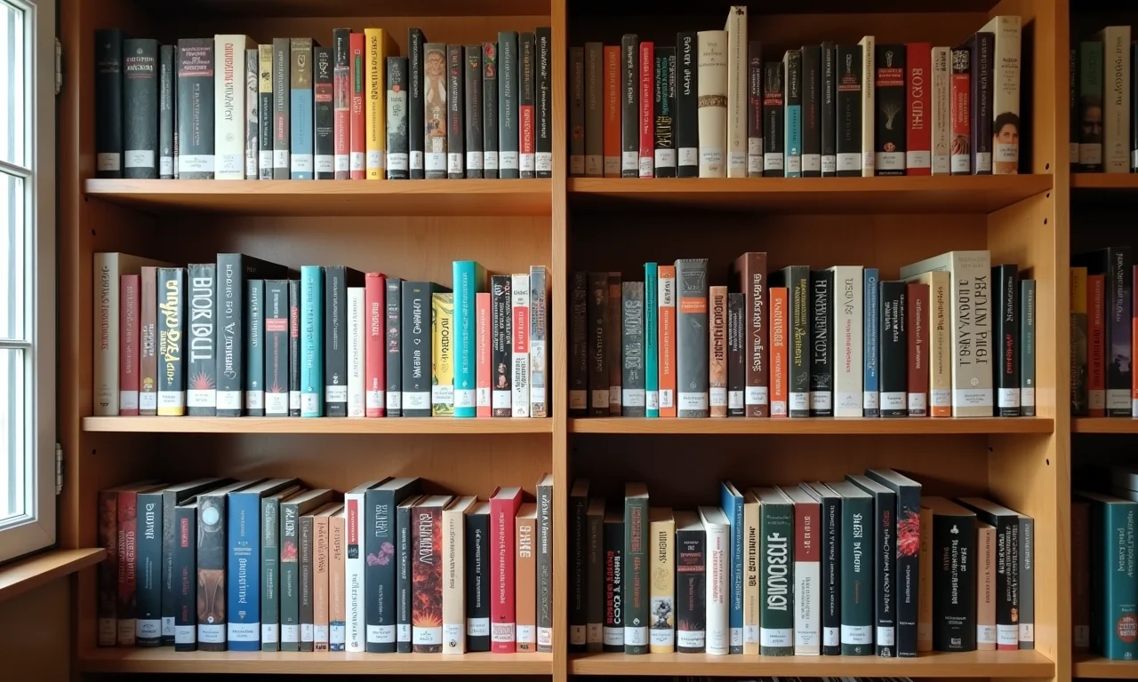 Estante organizada por categorias com etiquetas de identificação.