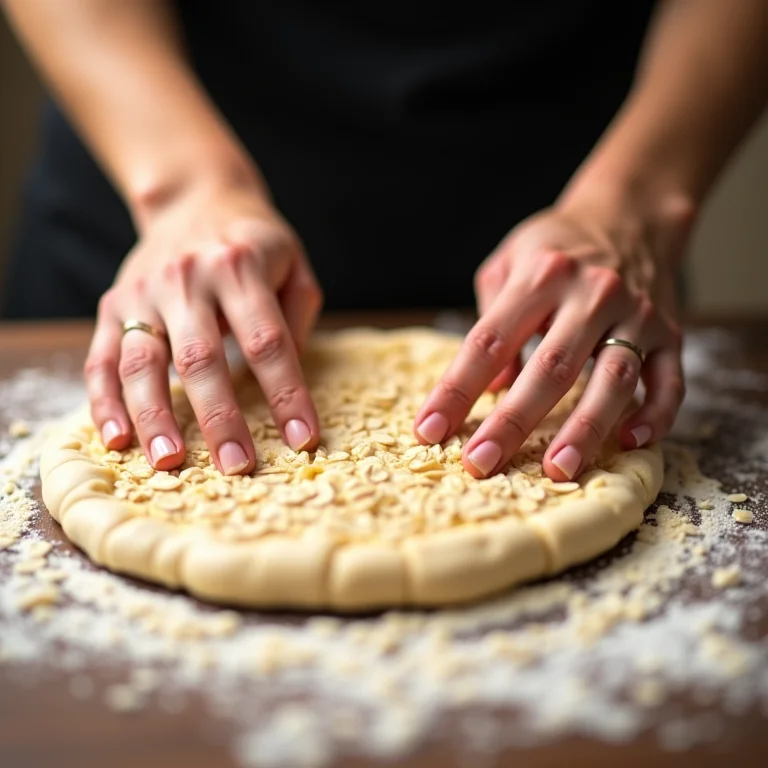 Esticando a massa de pizza de aveia.