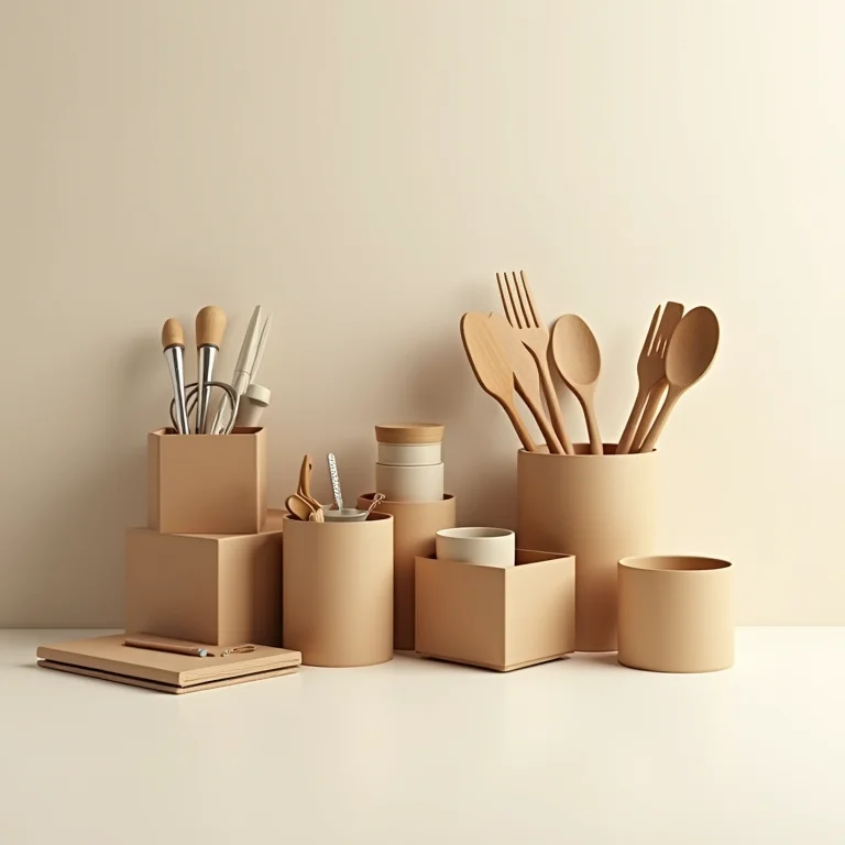 Exemplos de organizadores de papelão em diferentes cômodos da casa.