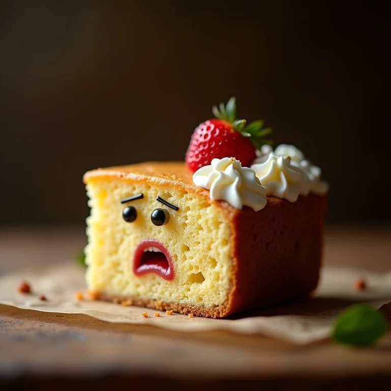 Expressão facial ao provar bolo com camomila.