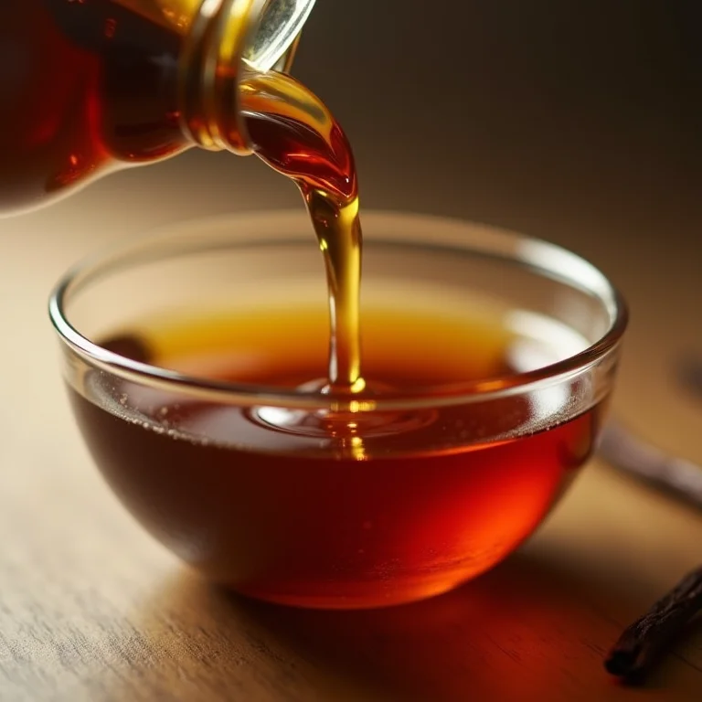 Extrato de baunilha sendo derramado, fotografia de alta qualidade