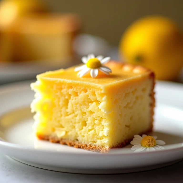 Fatia de bolo de camomila com limão em um prato.