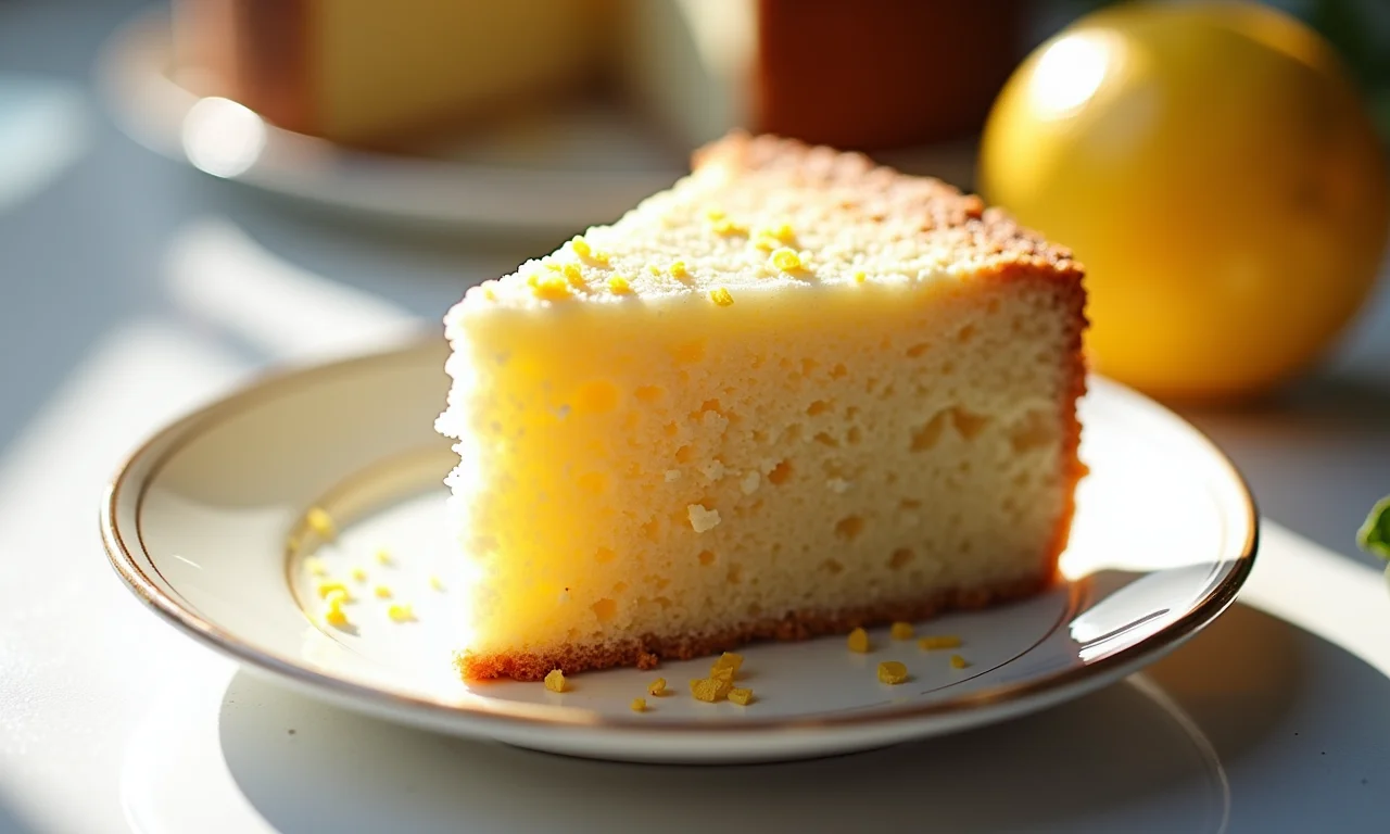 Fatia de bolo de limão com semente de papoula.