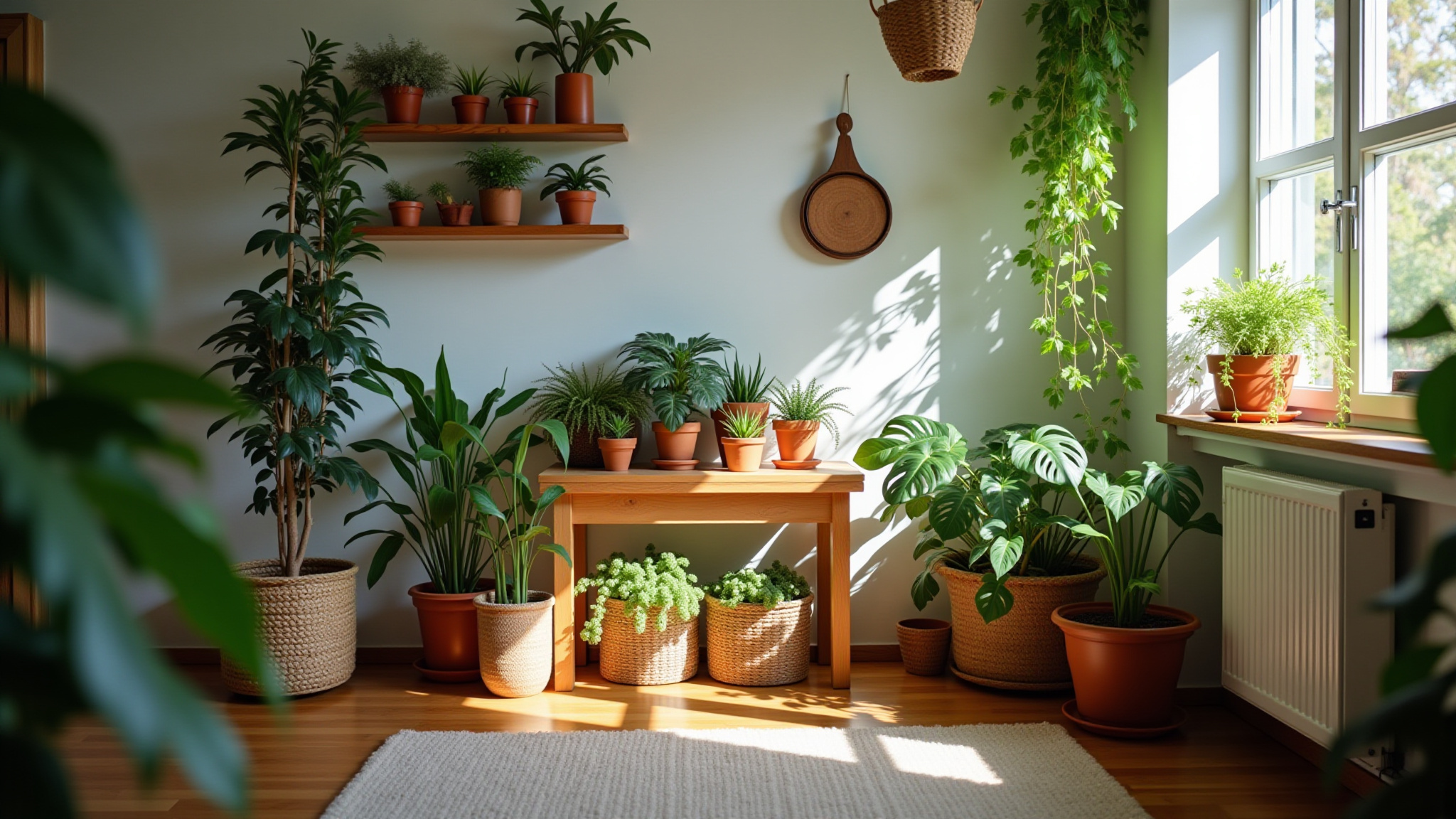 Jardim de inverno simples e barato em ambiente interno.