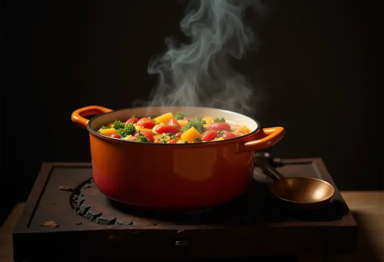 Feijão com Quiabo fumegante em panela rústica