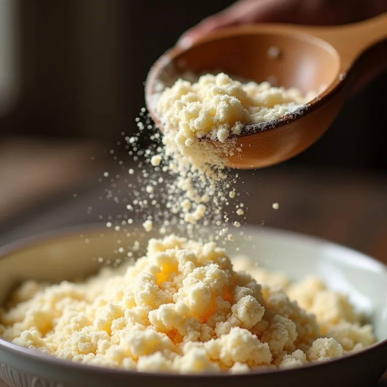 Fermento fresco sendo adicionado à massa de pão