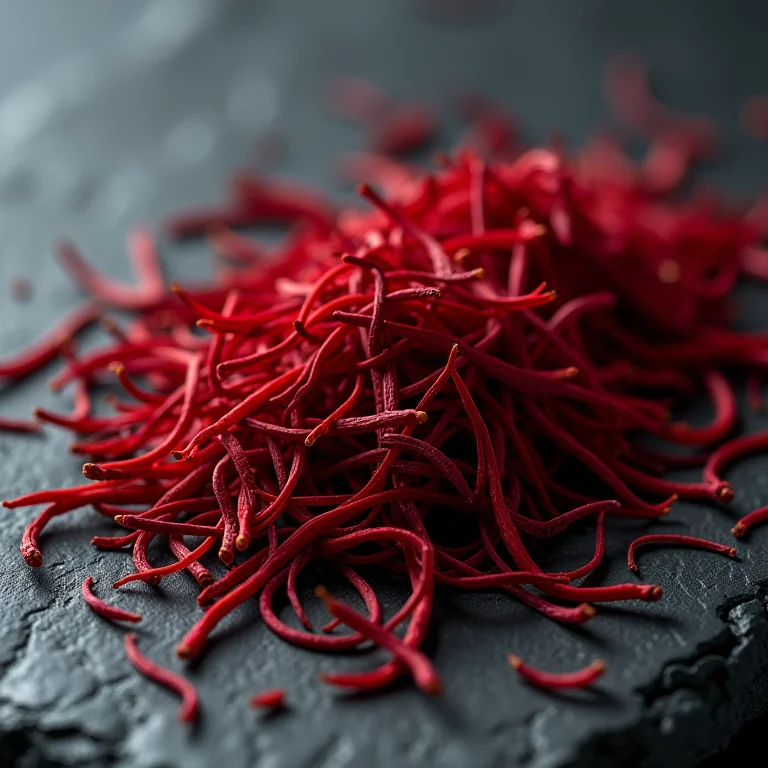 Fios de Açafrão Sargol dispostos em ardósia escura