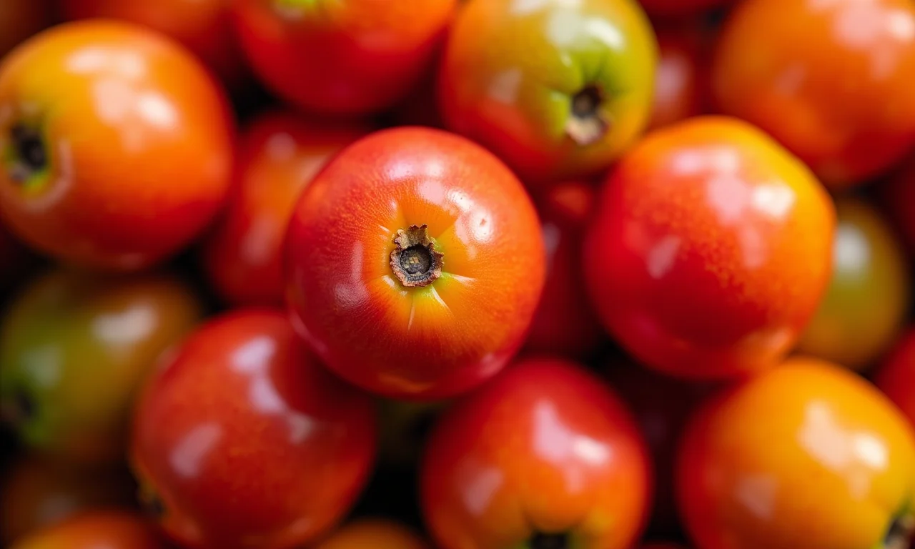 Frutas Camu-Camu em close-up, representando uma bomba de vitamina C natural.
