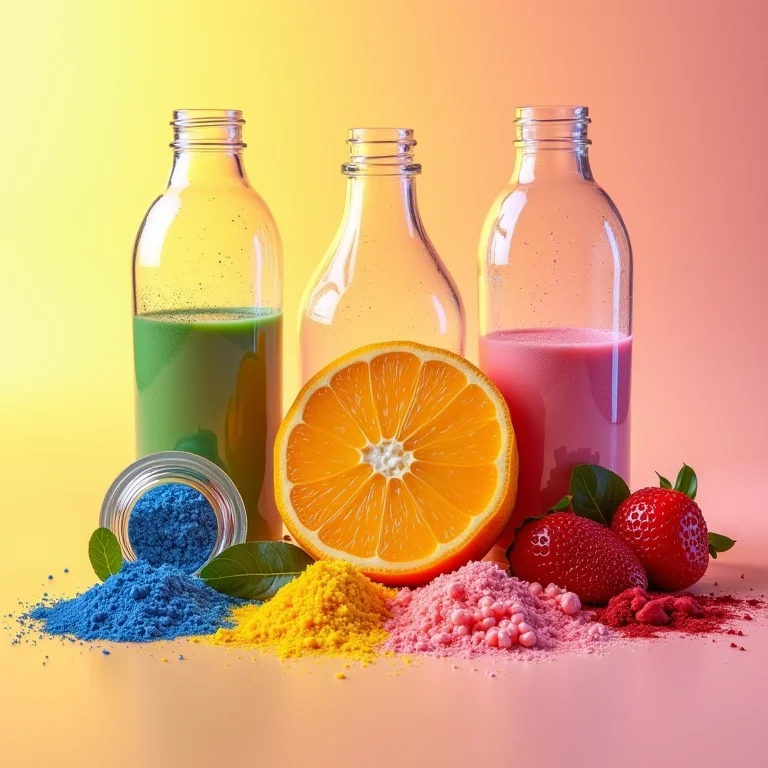 Gama de corantes e aromatizantes artificiais.