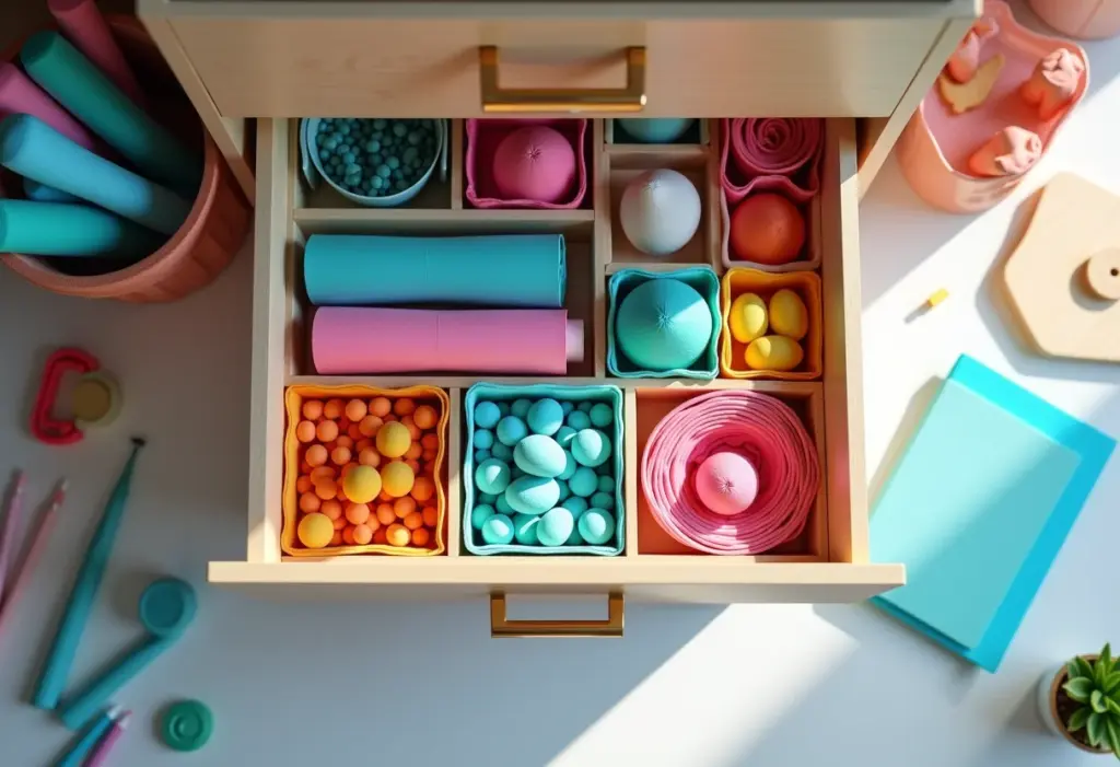 Gaveta organizada com divisórias de papelão