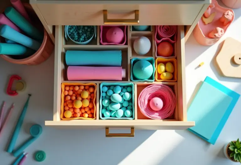 Gaveta organizada com divisórias de papelão