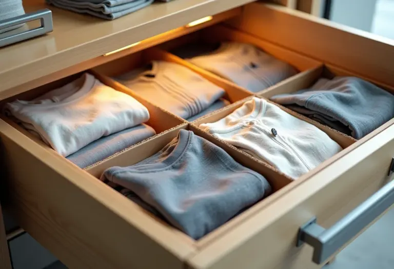 Gaveta organizada com divisórias de papelão feitas em casa