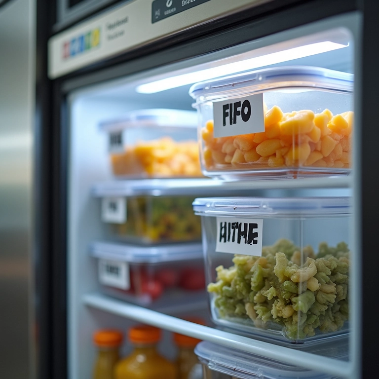 Geladeira organizada com sistema FIFO.