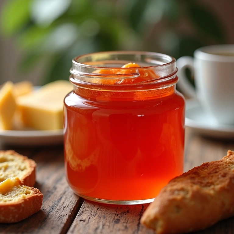 Geleia de cagaita caseira em mesa de café da manhã.