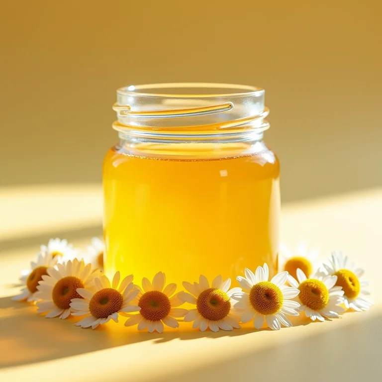 Geleia de camomila em pote de vidro.
