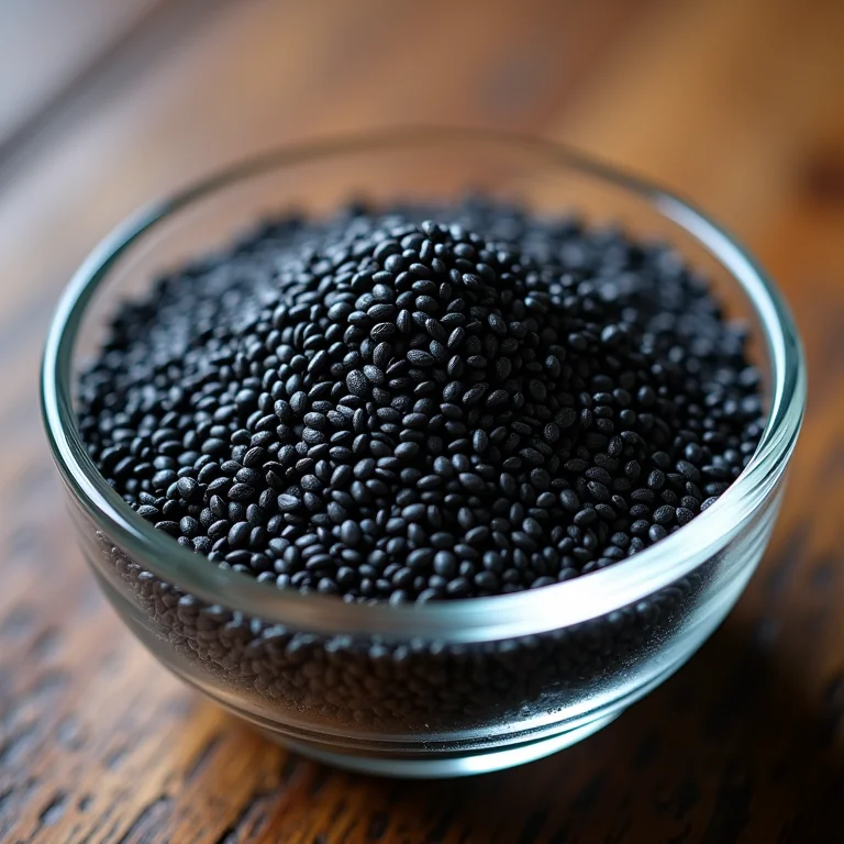 Gergelim preto em um recipiente de vidro