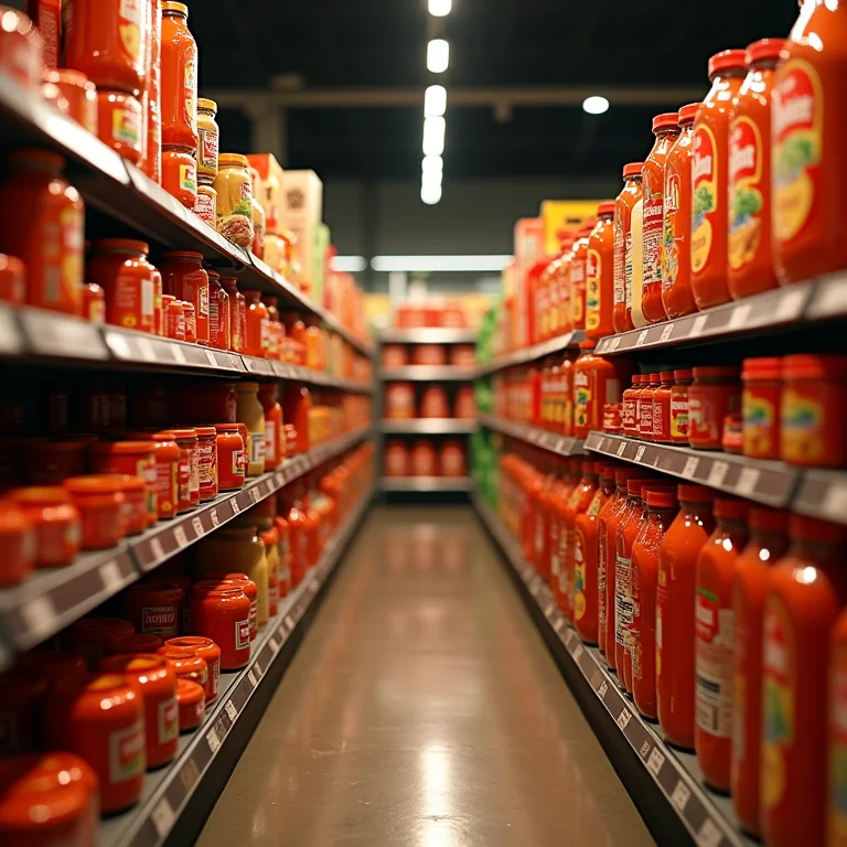 Gôndola de supermercado com pimentão em pó