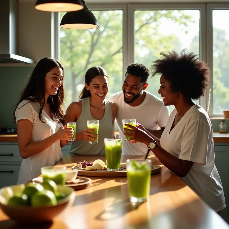 Grupo de brasileiros tomando bebidas com matcha.