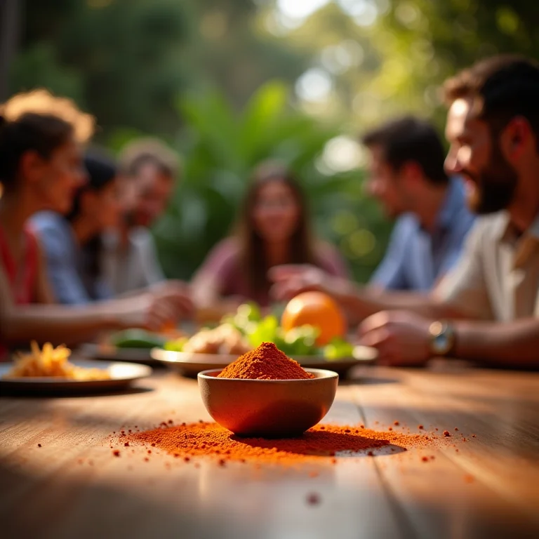 Grupo de pessoas saboreando refeição saudável com pimenta caiena.