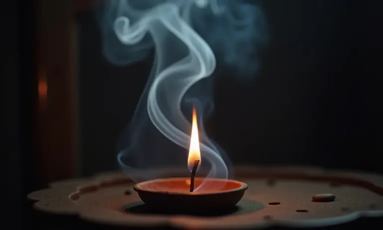 Incenso queimando com fumaça dançante, interpretando a mensagem da chama.