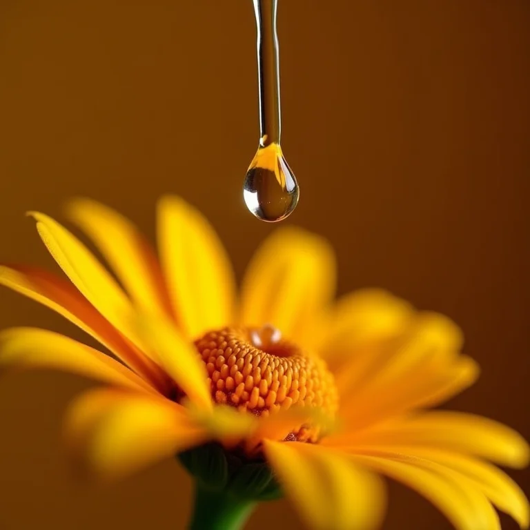 Infusão de calêndula borrada sendo aplicada diretamente no olho, demonstrando perigo