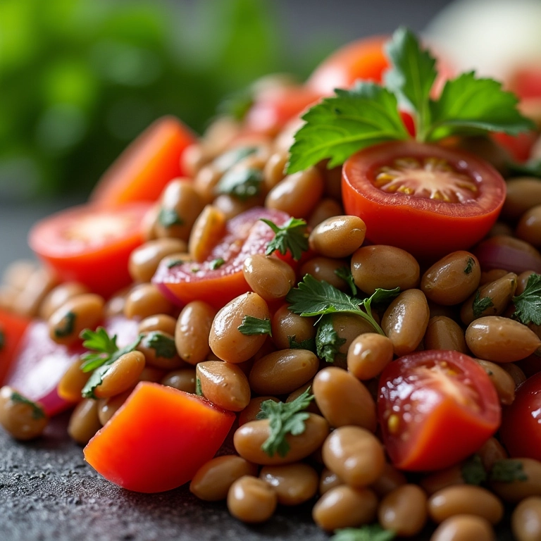 Ingredientes base da salada de lentilha: lentilha cozida, tomate, cebola e salsinha.