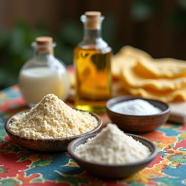 Ingredientes básicos para fazer arepas: farinha de milho, água, sal e óleo.