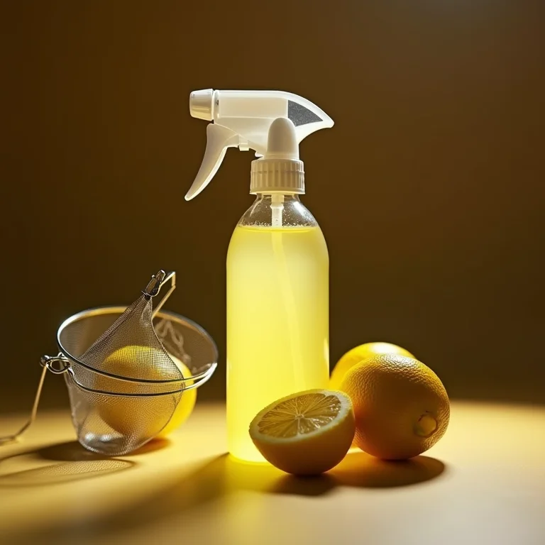 Ingredientes caseiros para a limpeza da air fryer: limão e solução de limpeza.