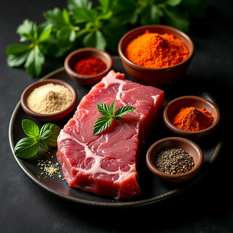 Ingredientes frescos para uma receita de carne com Bahar irresistível