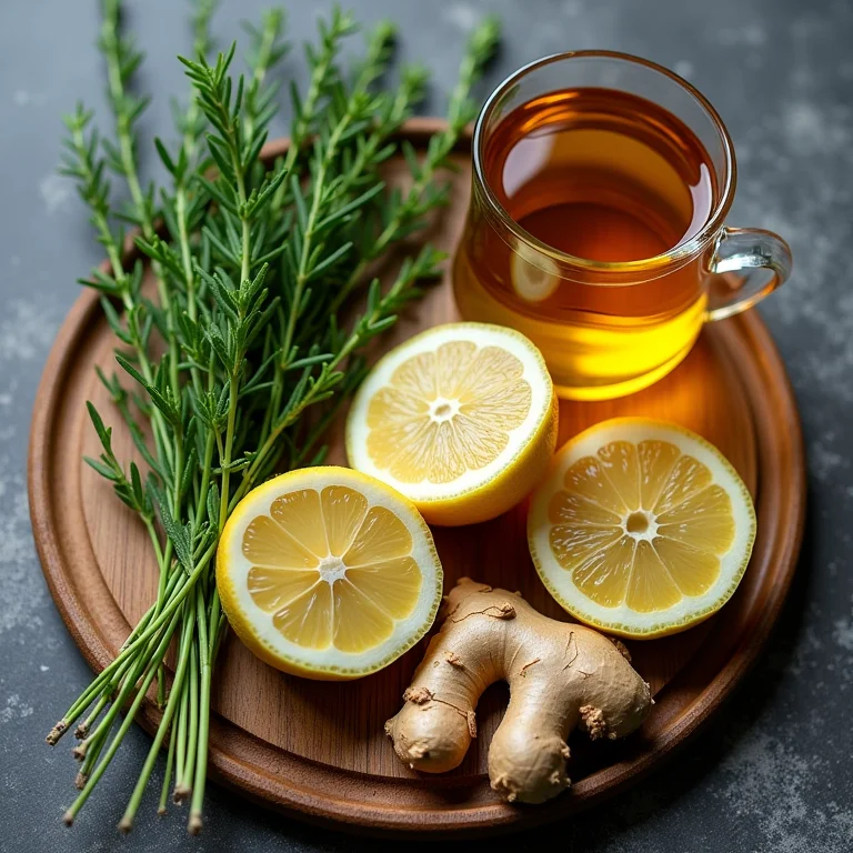 Ingredientes para preparar chá de cavalinha: cavalinha fresca, limão, mel e gengibre.