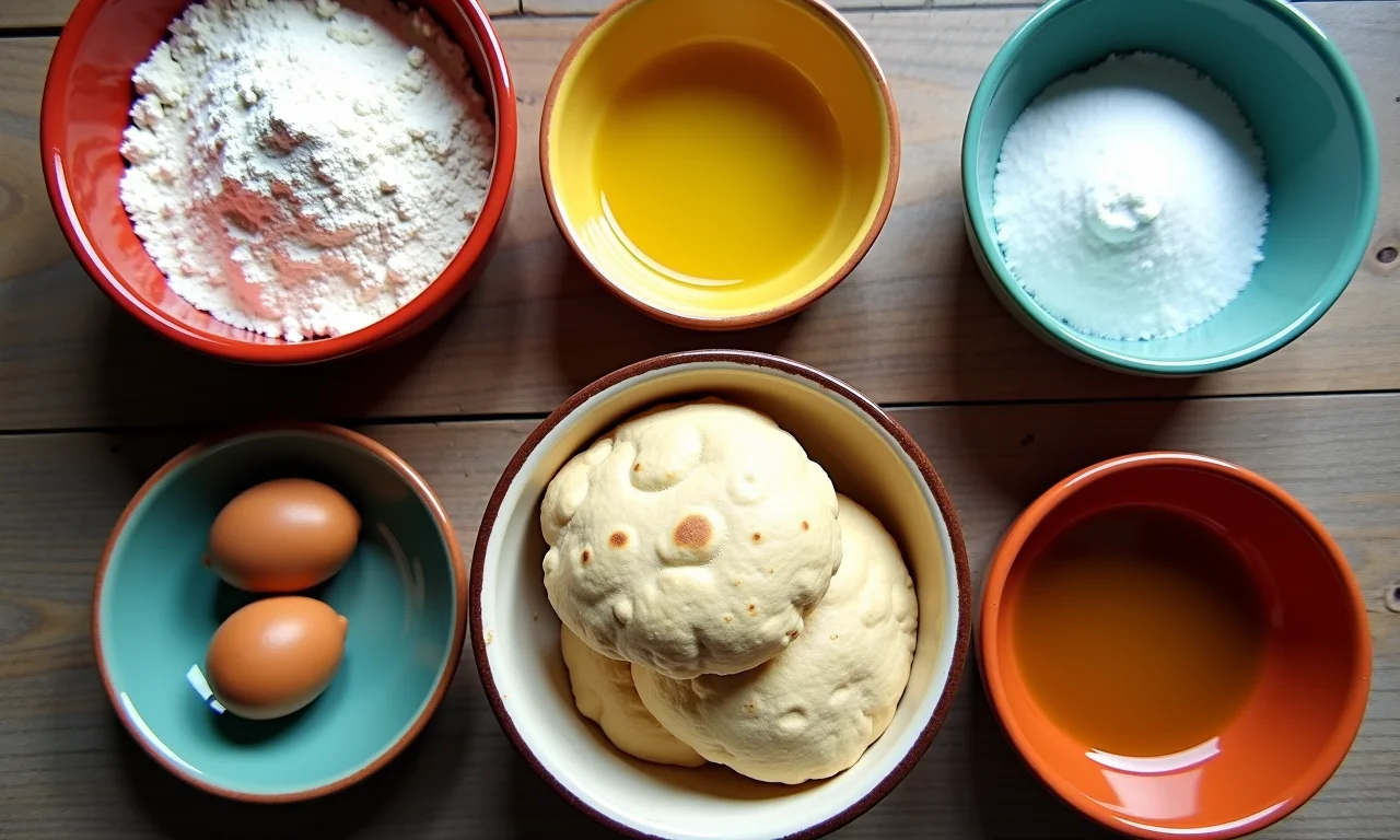 Ingredientes simples para pão sírio caseiro.