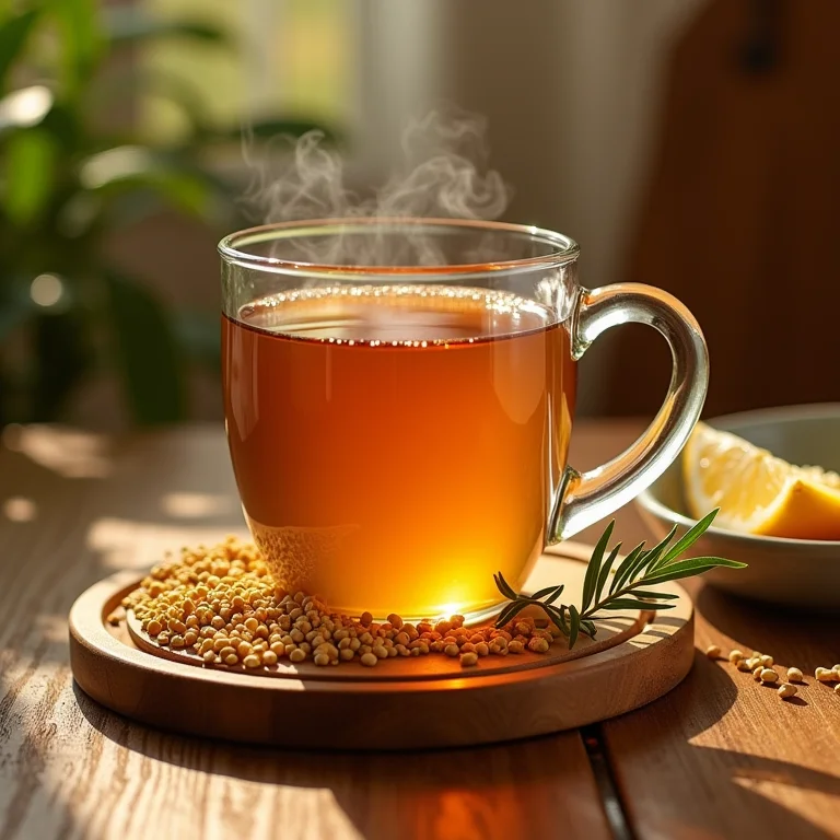 Instruções passo a passo para preparar o chá de feno grego.