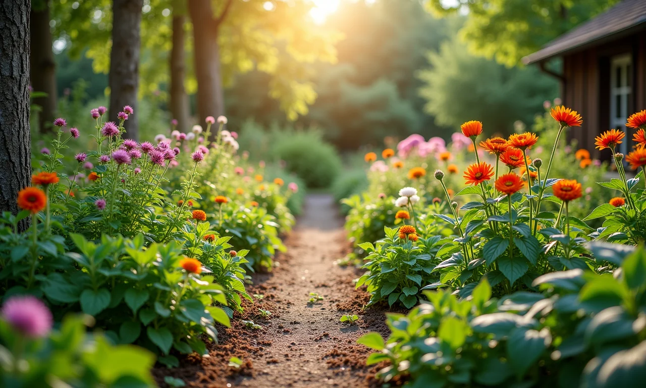 Jardim sensorial com temas variados: ervas, borboletas e vegetais.