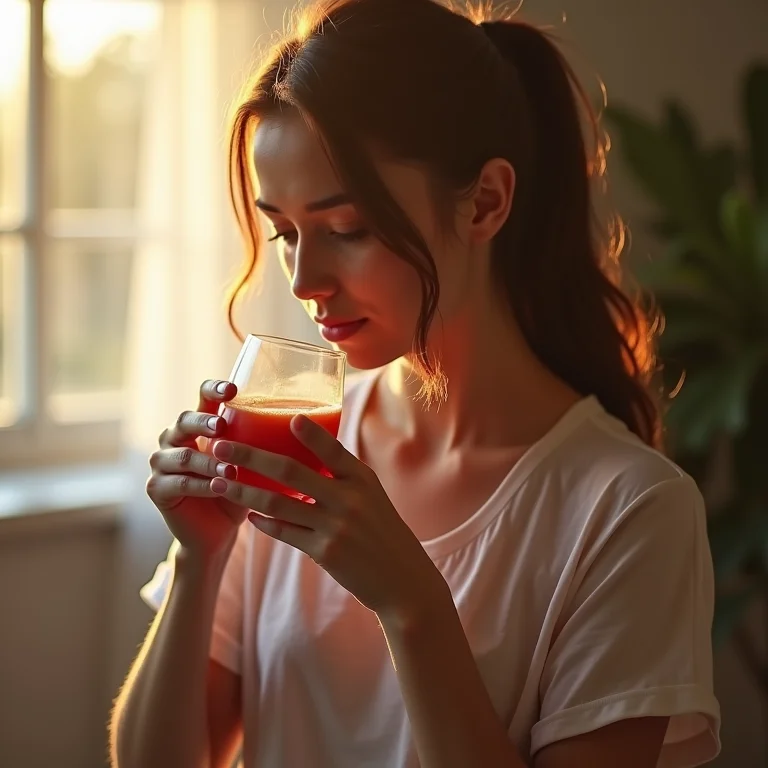 Jovem aliviando TPM com bebida de alcaçuz