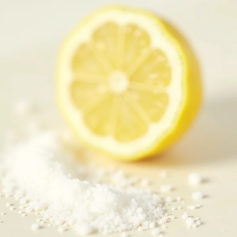 Limão cortado e sal grosso sobre piso claro.