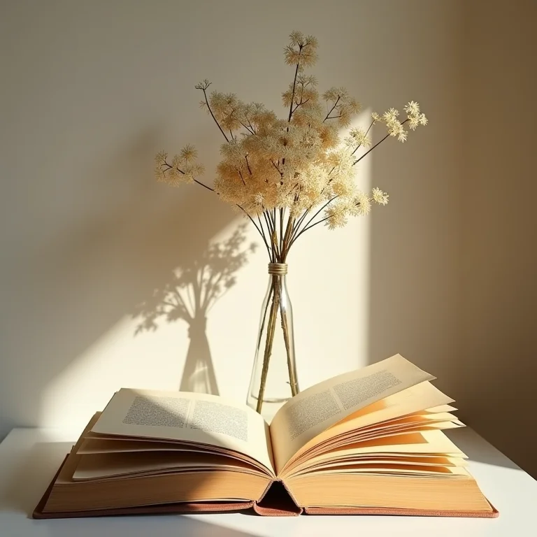 Livros antigos e flores secas de alcaravia em composição vintage