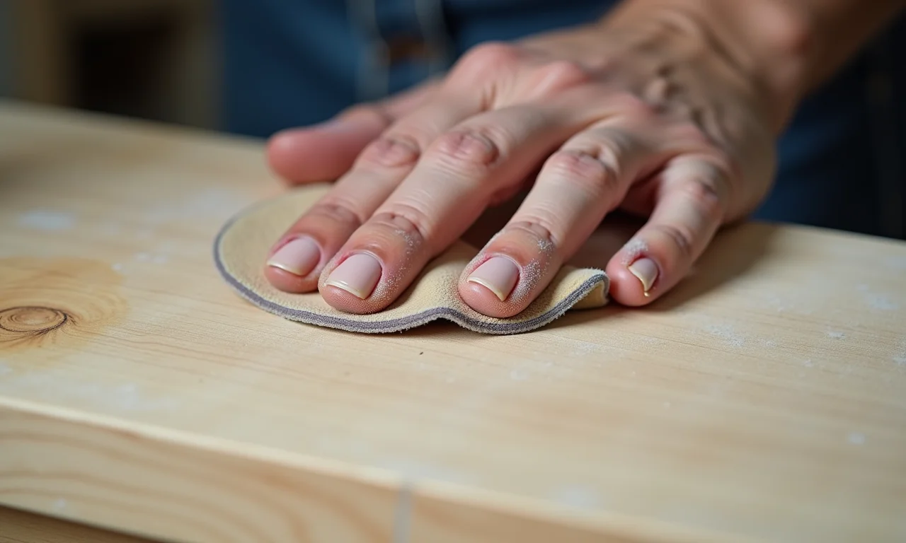 Lixando móvel para remover imperfeições e preparar para a pintura.