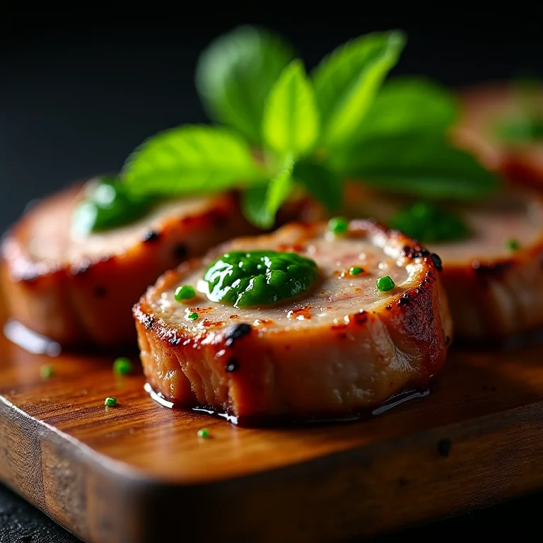 Lombo de porco grelhado com molho de menta.