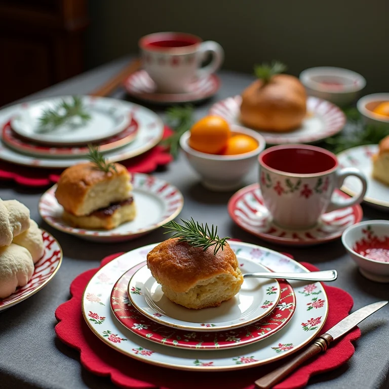 Louças descombinadas em uma mesa de Natal