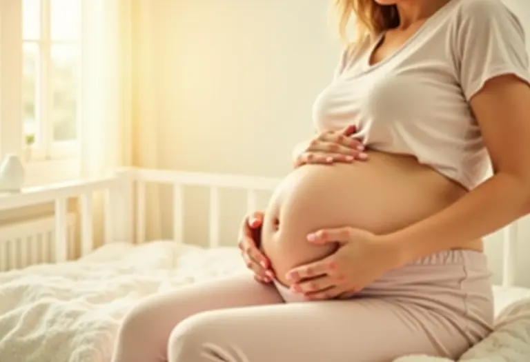 Mãe massageando a barriga do bebê para aliviar cólicas