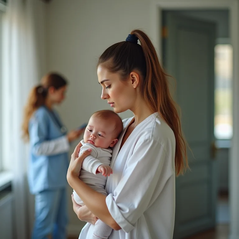 Mãe preocupada buscando ajuda médica para o bebê