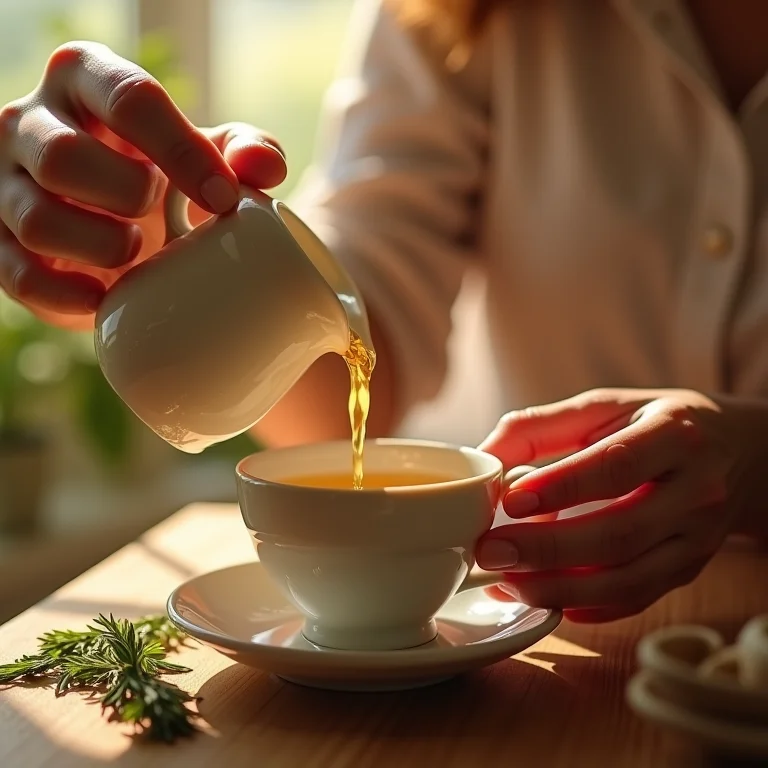 Mãe preparando chá de erva-doce para o bebê