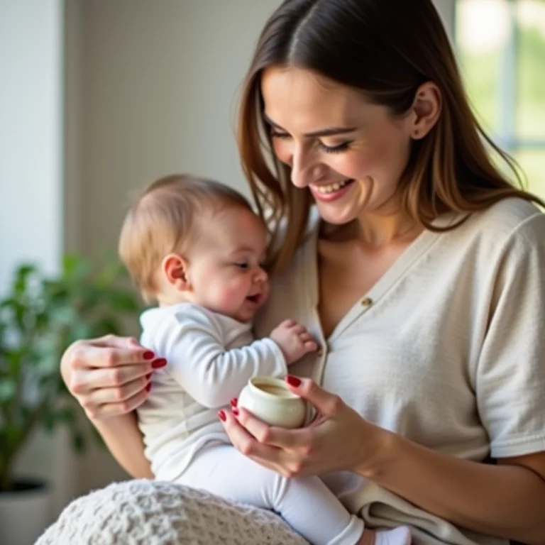 Mãe preparando remédio natural para cólicas do bebê