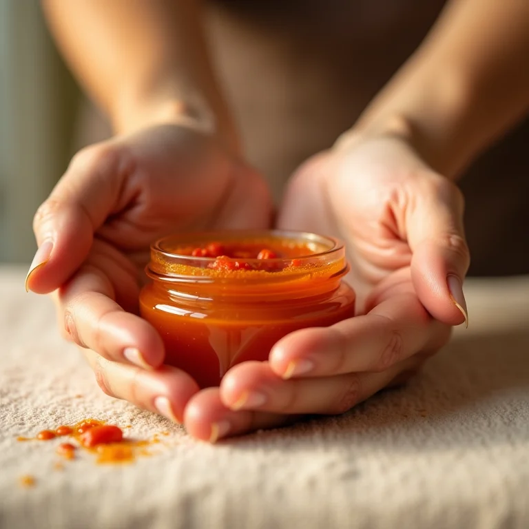Mãos recebendo massagem relaxante com balm de pimenta caiena.