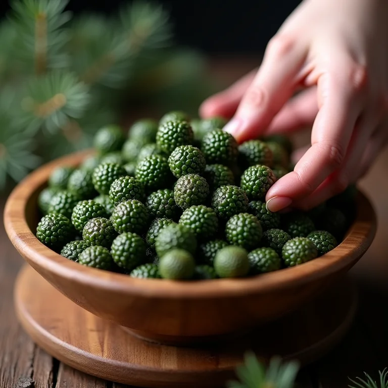 Mãos selecionando zimbro fresco para o chucrute