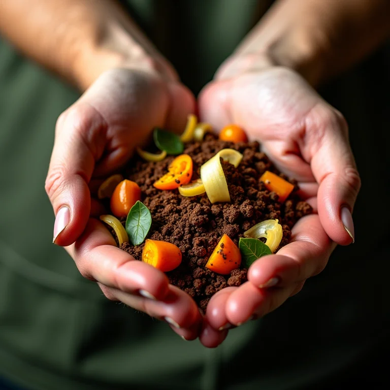 Mãos separando restos de comida para compostagem