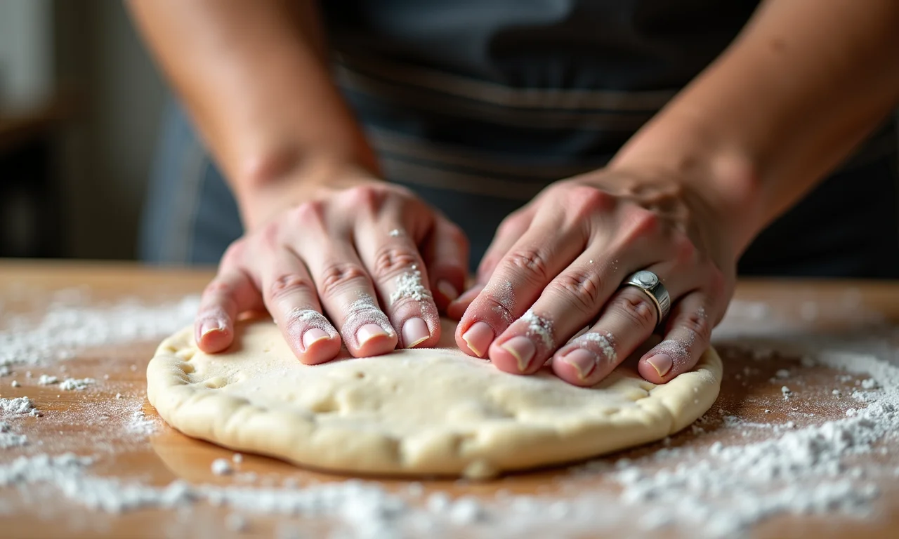 Massa de pão sírio sendo sovada.