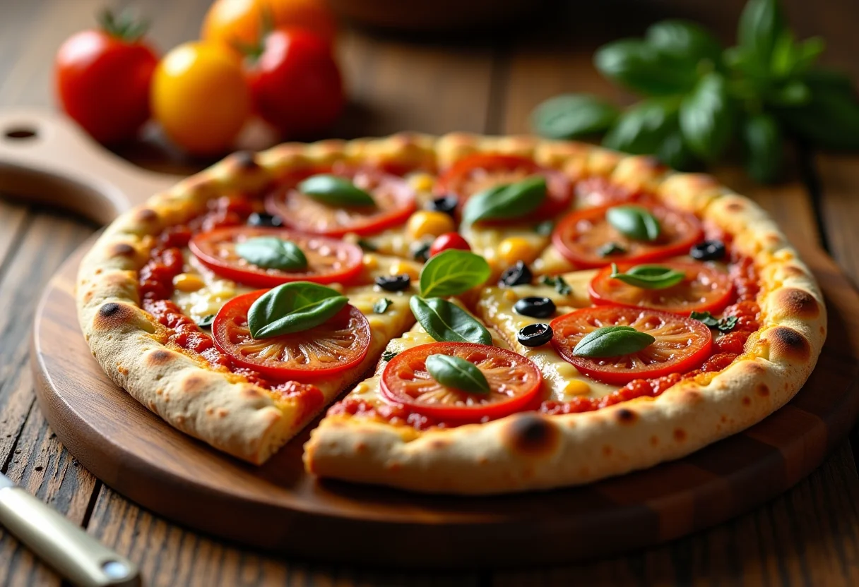 Massa de pizza com aveia crocante em uma mesa rústica