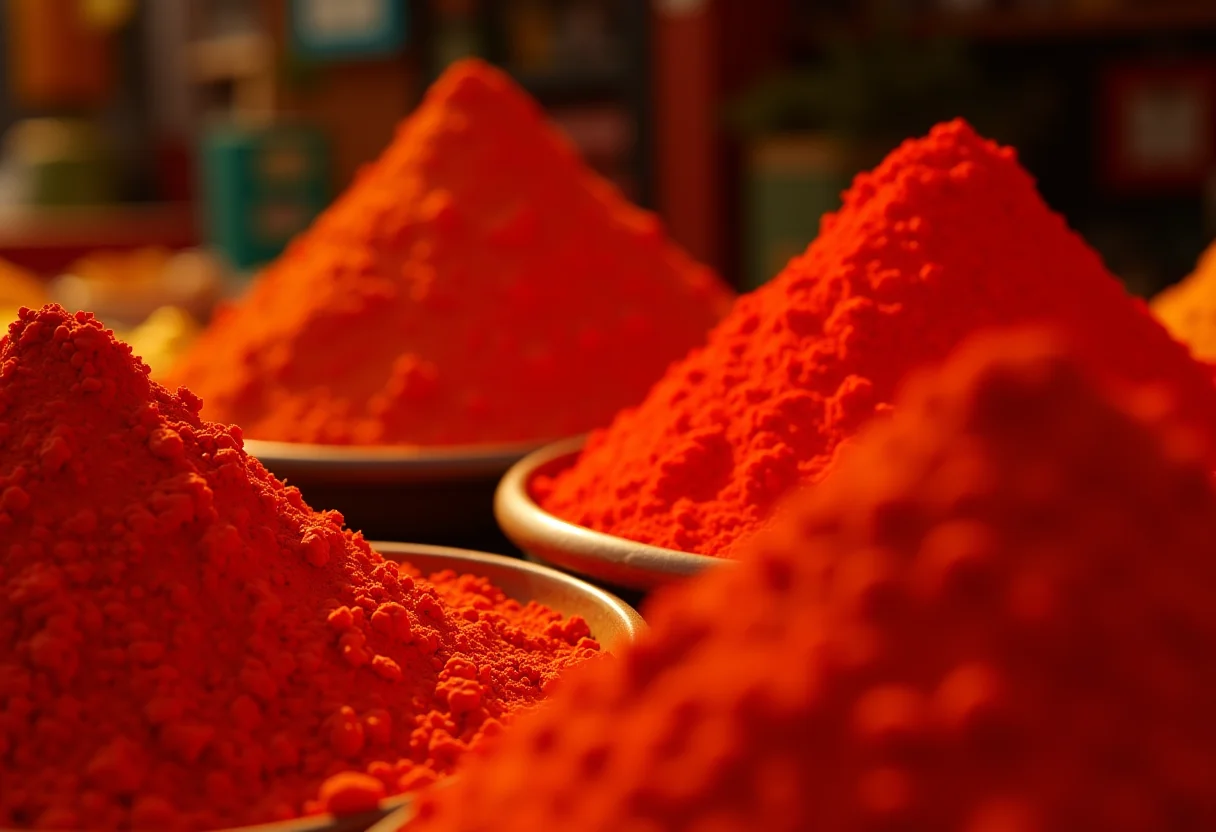 Mercado de especiarias com pimentão em pó